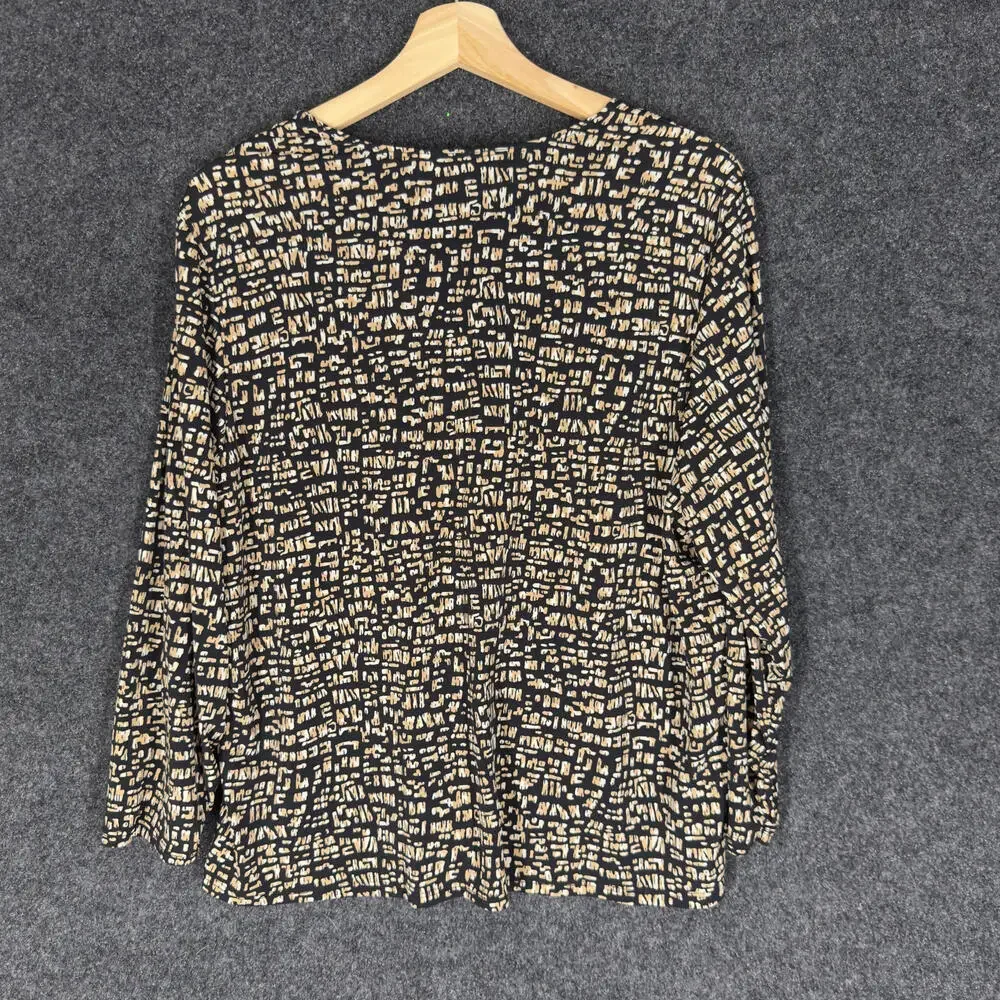 Laura Ashley Blouse Women M Medium Black Geometric V-Neck Long Sleeve Casual - Picture 2 of 6